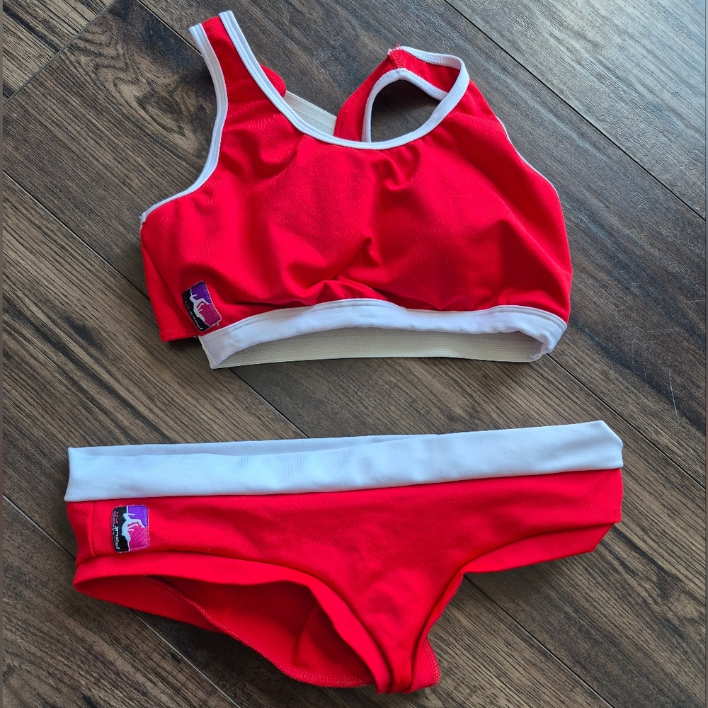 Bad Kitty Red White Sports Bra beach volleyball pole dance S/M hot yoga bikini
